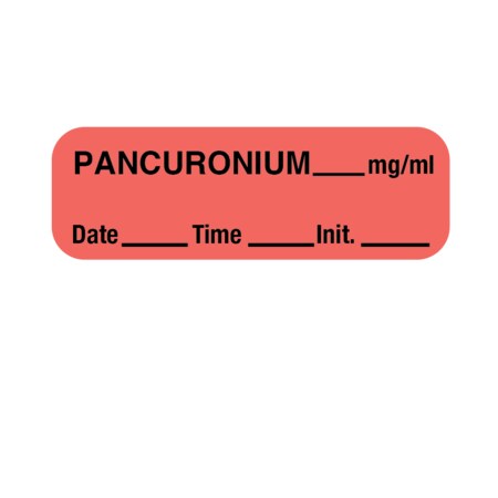Label, Pancuronium 1/2 X 1-1/2 Flr Red W/Black
